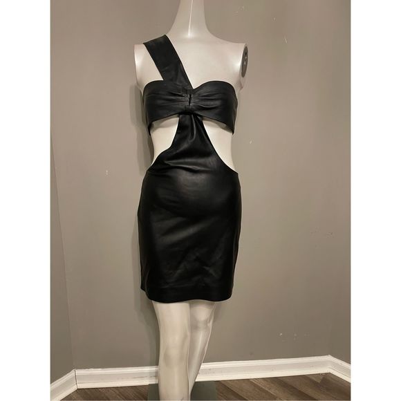 Zeynep Arçay Leather One-Shoulder Cut-Out Minidress US 2 $2,250 - Picture 8 of 13